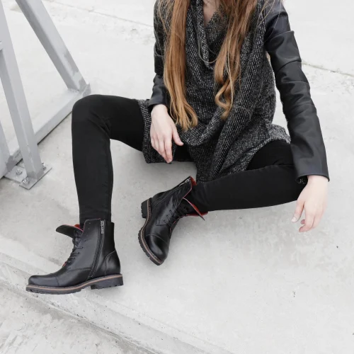 Women’s Black Military Chunky Leather Boots