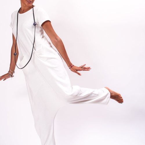 White Cotton Drop Crotch Jumpsuit: Avant Garde Oversized