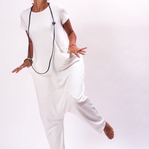 White Cotton Drop Crotch Jumpsuit: Avant Garde Oversized