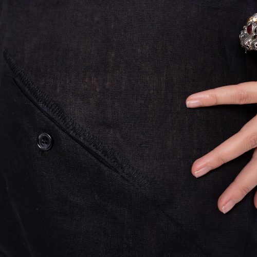 Black Linen Jumpsuit: Sleeveless Drop Crotch Overalls