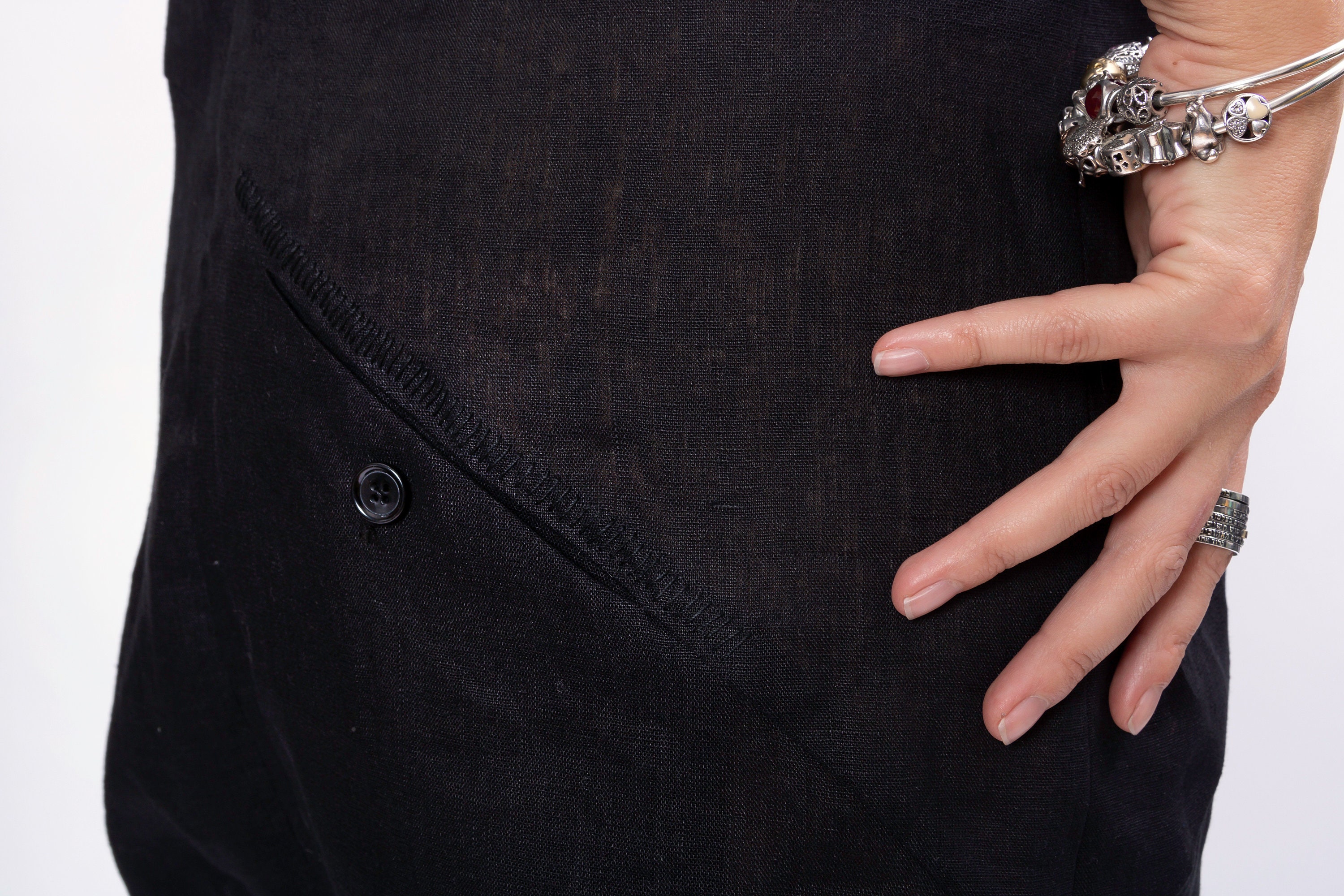 Black Linen Jumpsuit: Sleeveless Drop Crotch Overalls