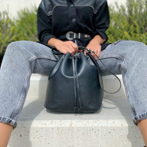 Black Leather Bucket Bag Large Handbag Shoulder And