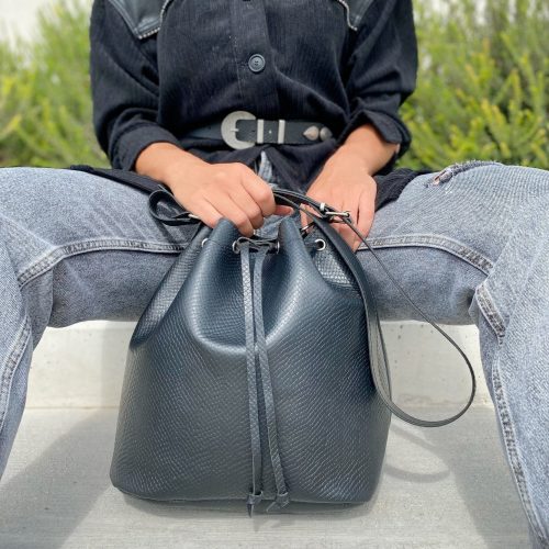 Black Leather Bucket Bag Large Handbag Shoulder And