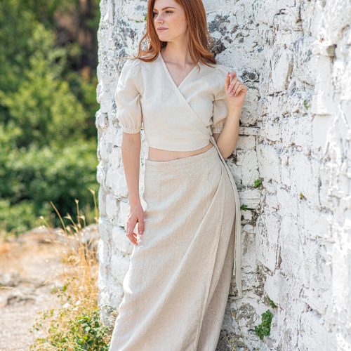 Linen Wrap Skirt Tie Waist Kimono Summer Maxi