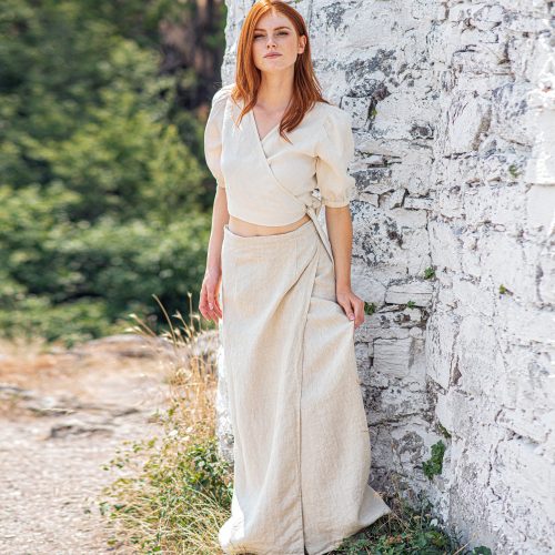 Linen Wrap Skirt Tie Waist Kimono Summer Maxi