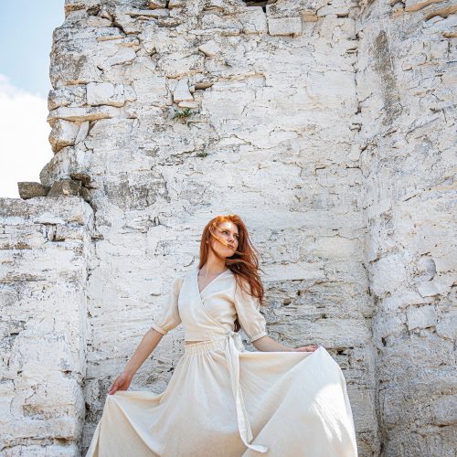 Linen Maxi Skirt Elastic Waist Boho Pocket