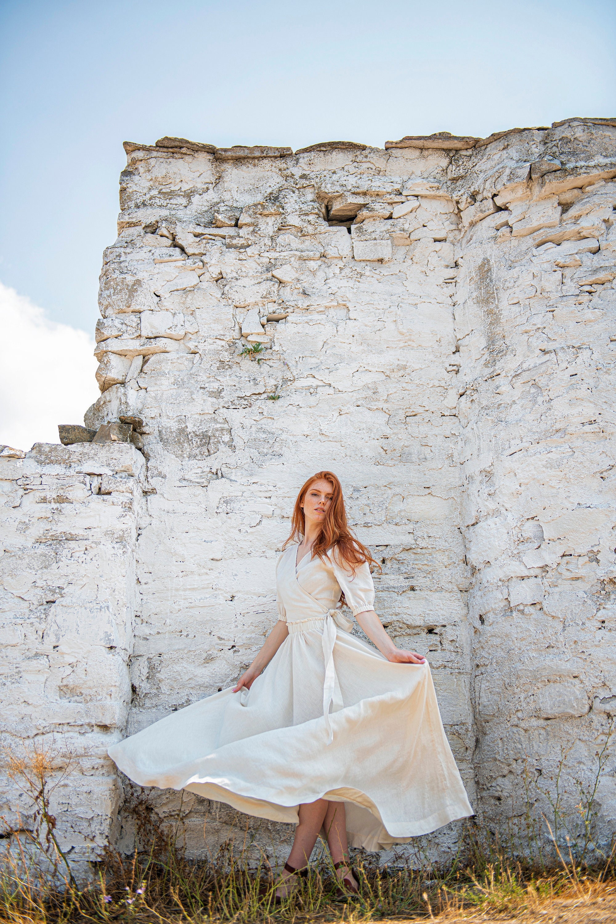 Linen Maxi Skirt Elastic Waist Boho Pocket