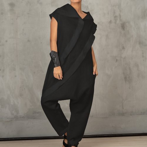 White Linen Jumpsuit: Avant Garde Drop Crotch Overalls