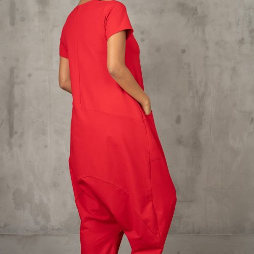 White Cotton Drop Crotch Jumpsuit: Avant Garde Oversized