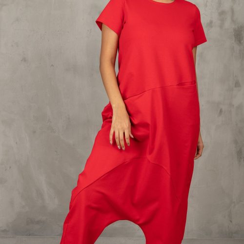 White Cotton Drop Crotch Jumpsuit: Avant Garde Oversized