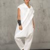 White Linen Jumpsuit: Avant Garde Drop Crotch Overalls