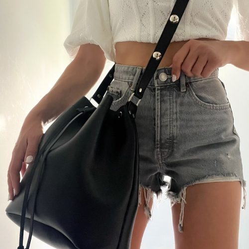 Leather Bucket Bag Crossbody Purse Women Handbag Silver