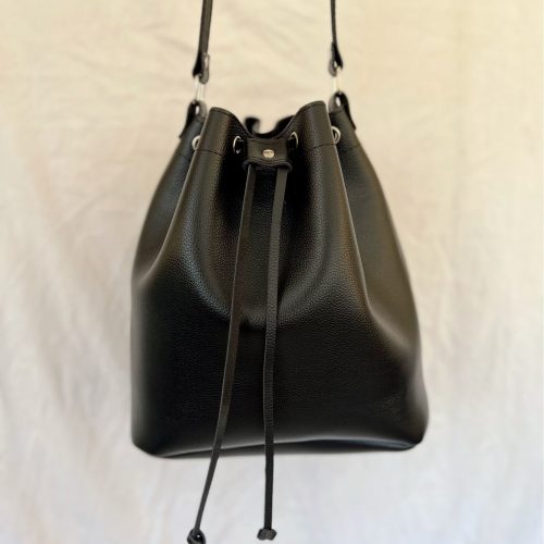 Leather Bucket Bag Crossbody Purse Women Handbag Silver