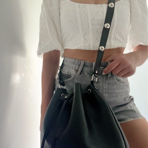 Leather Bucket Bag Crossbody Purse Women Handbag Silver