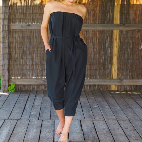 Black Harem Jumpsuit: Plus Size Strapless Modal Romper