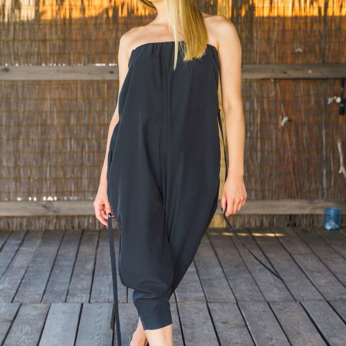 Black Harem Jumpsuit: Plus Size Strapless Modal Romper