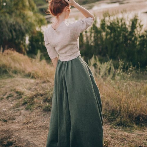 Maxi Linen Skirt With Tie Belt Heavy Weight