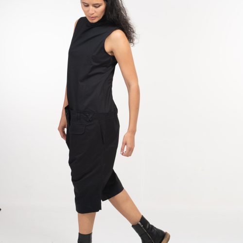 Black Cotton Drop Crotch Jumpsuit: Avant Garde Harem