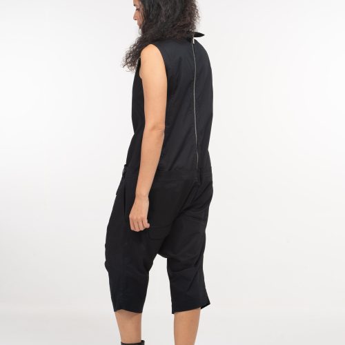 Black Cotton Drop Crotch Jumpsuit: Avant Garde Harem