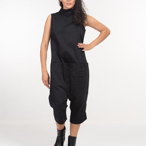 Black Cotton Drop Crotch Jumpsuit: Avant Garde Harem