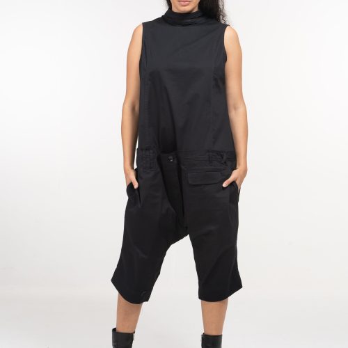 Black Cotton Drop Crotch Jumpsuit: Avant Garde Harem