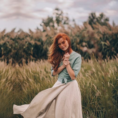 Green Linen Wrap Maxi Skirt With Pockets Boho