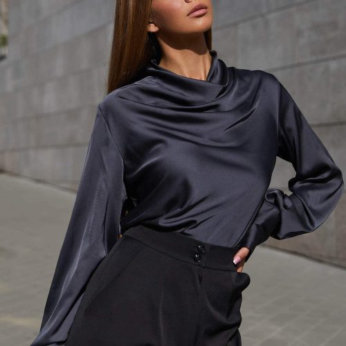 Cowl Neck Blouse Silk For Women Long Sleeves