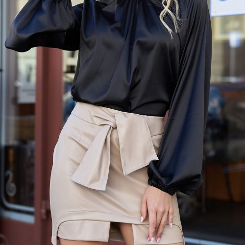 Silk Blouse White Office Puff Sleeves Elegant Cocktail