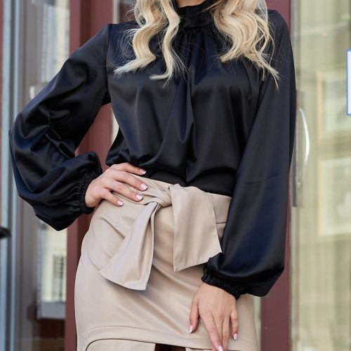 Silk Blouse White Office Puff Sleeves Elegant Cocktail