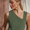 New Asymmetrical Neckline Top Geometric Tank Olive Sleeveless