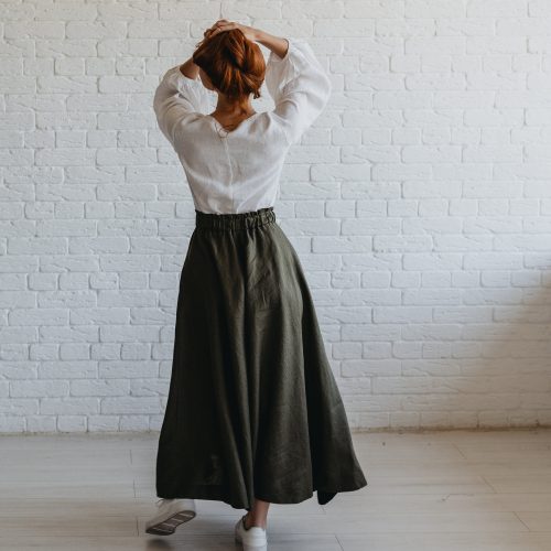 Chocolate Brown Heavyweight Linen Skirt With Pockets And