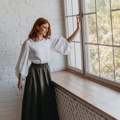 Chocolate Brown Heavyweight Linen Skirt With Pockets And