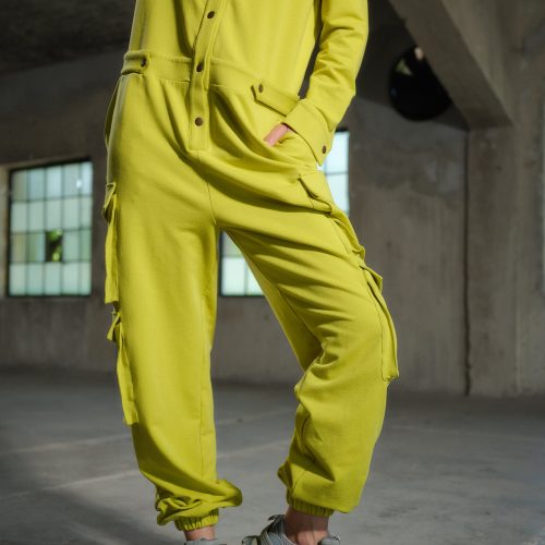 Handmade Lemon Green Cotton Utility Jumpsuit: Plus Sizes
