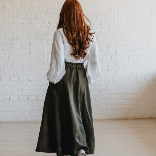 Chocolate Brown Heavyweight Linen Skirt With Pockets And
