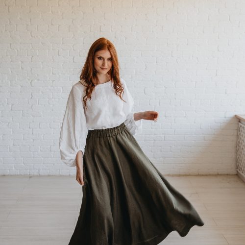 Chocolate Brown Heavyweight Linen Skirt With Pockets And