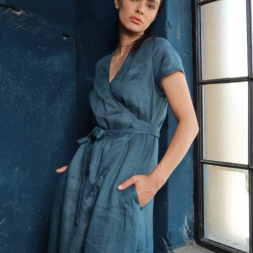 Wide Leg Linen Jumpsuit: Wrap Palazzo Overalls With