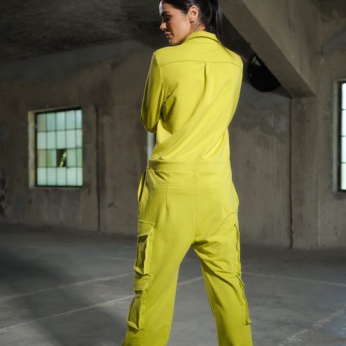 Handmade Lemon Green Cotton Utility Jumpsuit: Plus Sizes