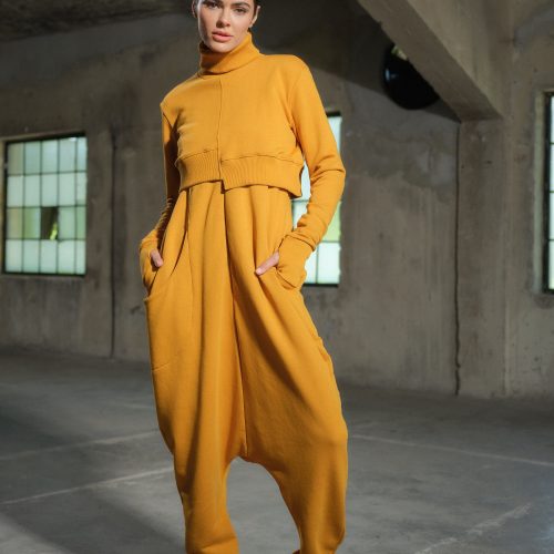 Organic Cotton Drop Crotch Jumpsuit: Avant Garde Utility