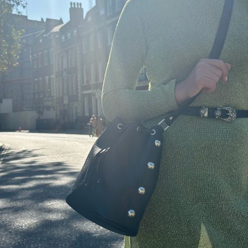 Black Leather Bucket Bag Shopping Purse Women Handbag