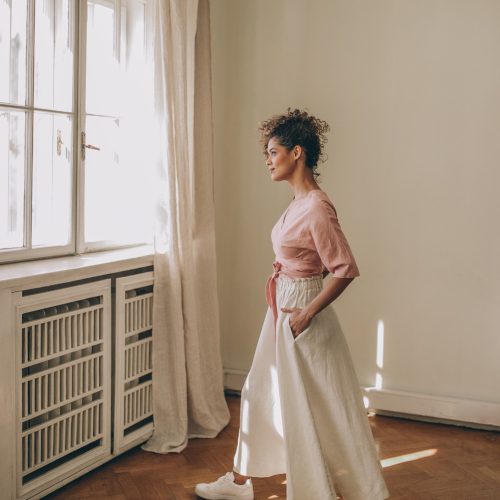 Dusty Turquoise Linen Skirt With Pockets Summer For