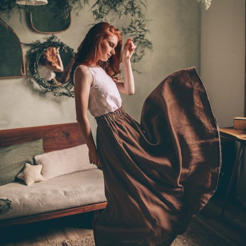 Long Linen Skirt For Women Maxi With Pockets