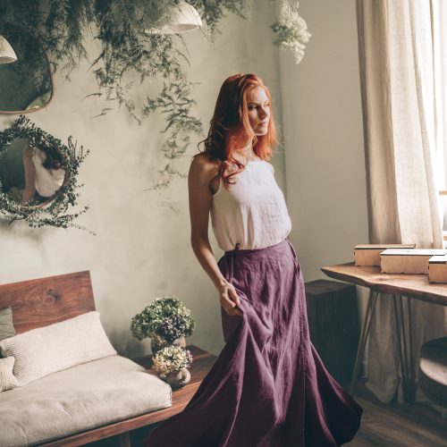 Green Linen Wrap Maxi Skirt With Pockets Boho