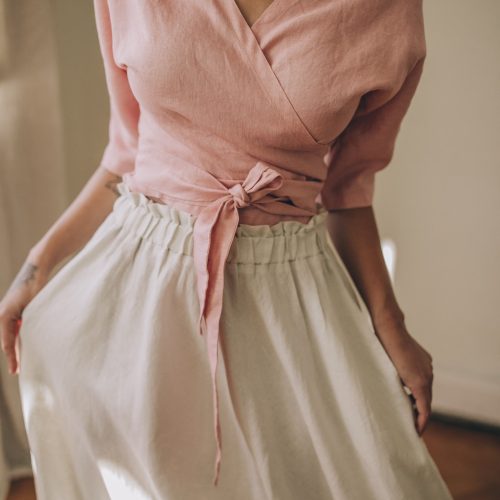 Dusty Turquoise Linen Skirt With Pockets Summer For