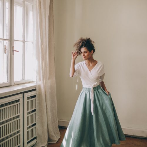 High Waist Linen Maxi Skirt With Pockets Bohemian