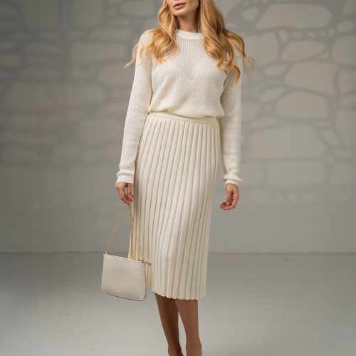 Midi Skirt With Pleats Elegant A Line Womens