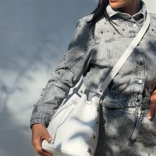 Black Leather Bucket Bag Shopping Purse Women Handbag