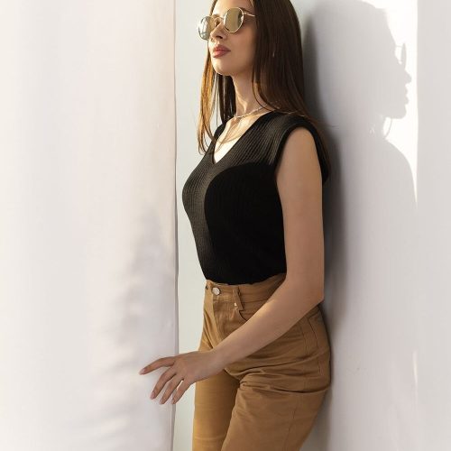 Knits Top V Neck Tank Wide Straps Loose