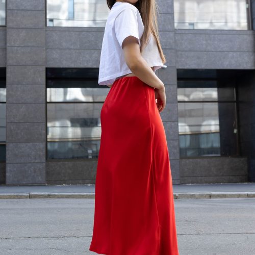 Women Midi Silk Skirts High Waisted Long Length
