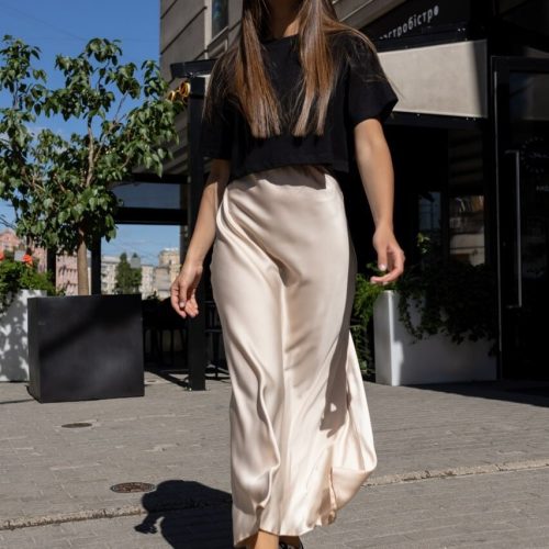 Women Midi Silk Skirts High Waisted Long Length