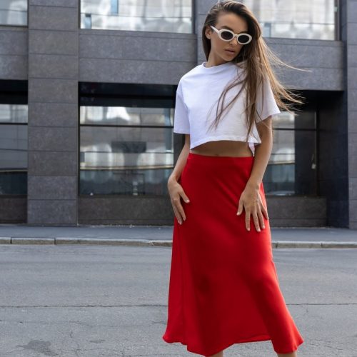 Women Midi Silk Skirts High Waisted Long Length